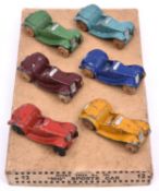 A rare 1930s Dinky Toys trade box for 12x (35c) MG Sports Cars. Early yellow box containing examples
