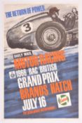 A rare original 1966 Motor Racing Poster. 'Daily Mail Motor Racing 1966 RAC British Grand Prix