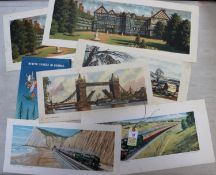 18x original Railway carriage prints, maps, etc. Including; 11x carriage prints of paintings by Alan