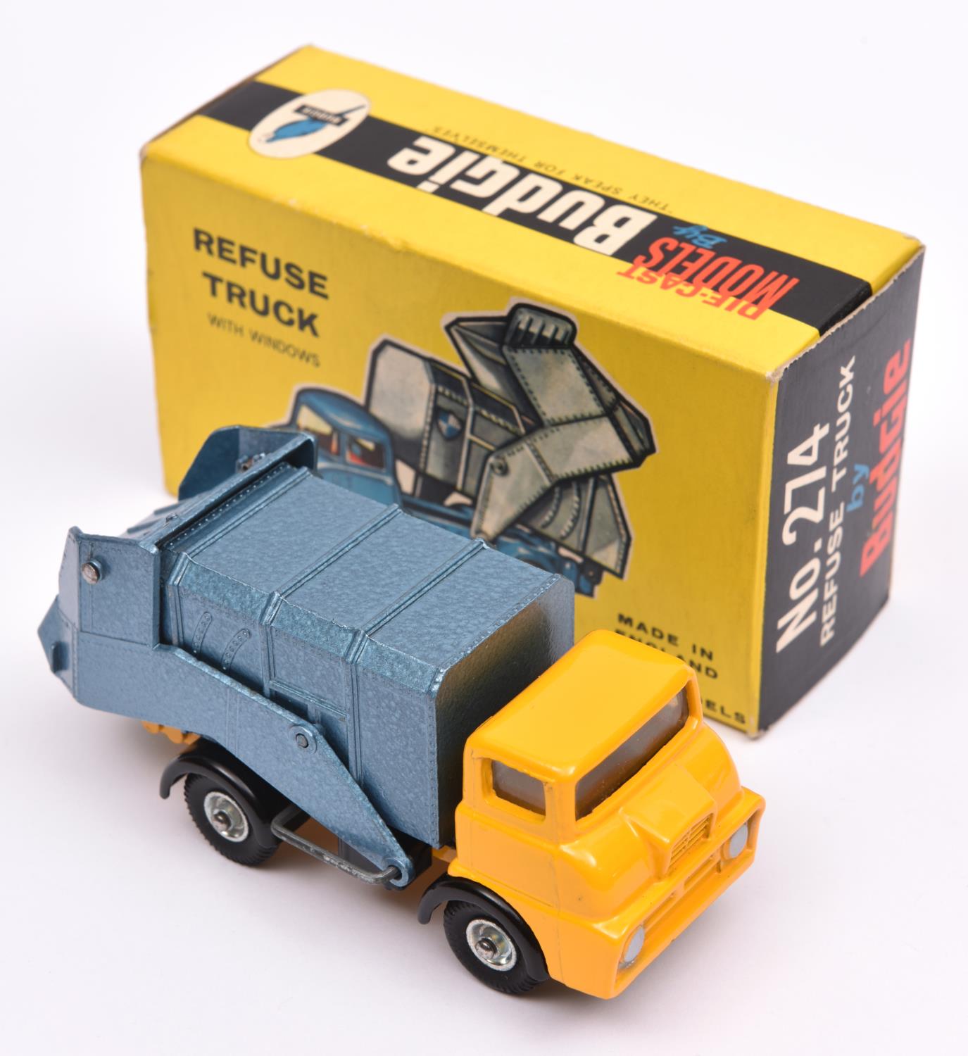 Budgie Toys Thames Trader Refuse Truck (274). A scarce example with a yellow cab and chassis and a - Image 2 of 2