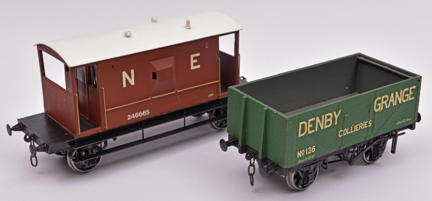 2x Gauge One kit built wagons. A NER Guard's van in brown and a private owners open wagon, Denby - Image 2 of 2