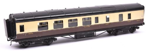 An Exley O gauge GWR corridor coach. Brake Third in Chocolate and Cream livery. QGC-GC, relettered/