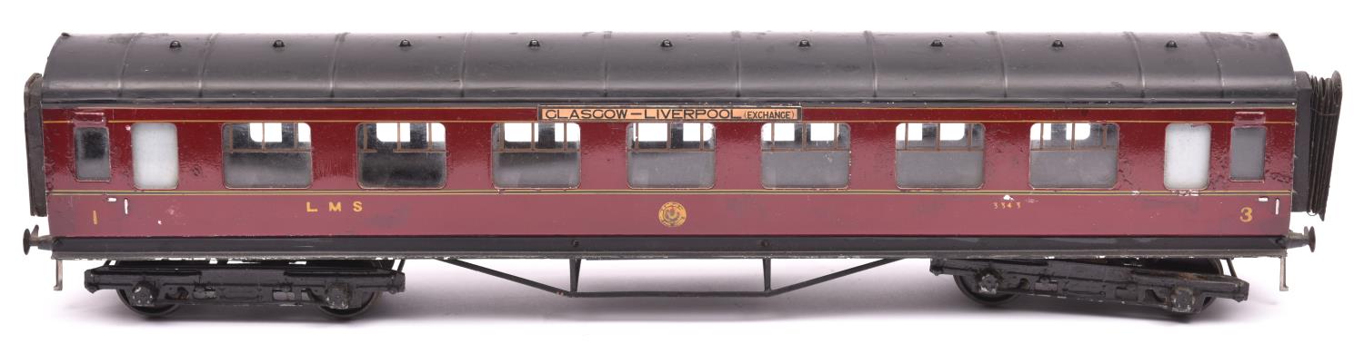 An Exley O gauge K5 LMS corridor coach. Composite in maroon livery. With Exley label to base. QGC, - Image 2 of 2