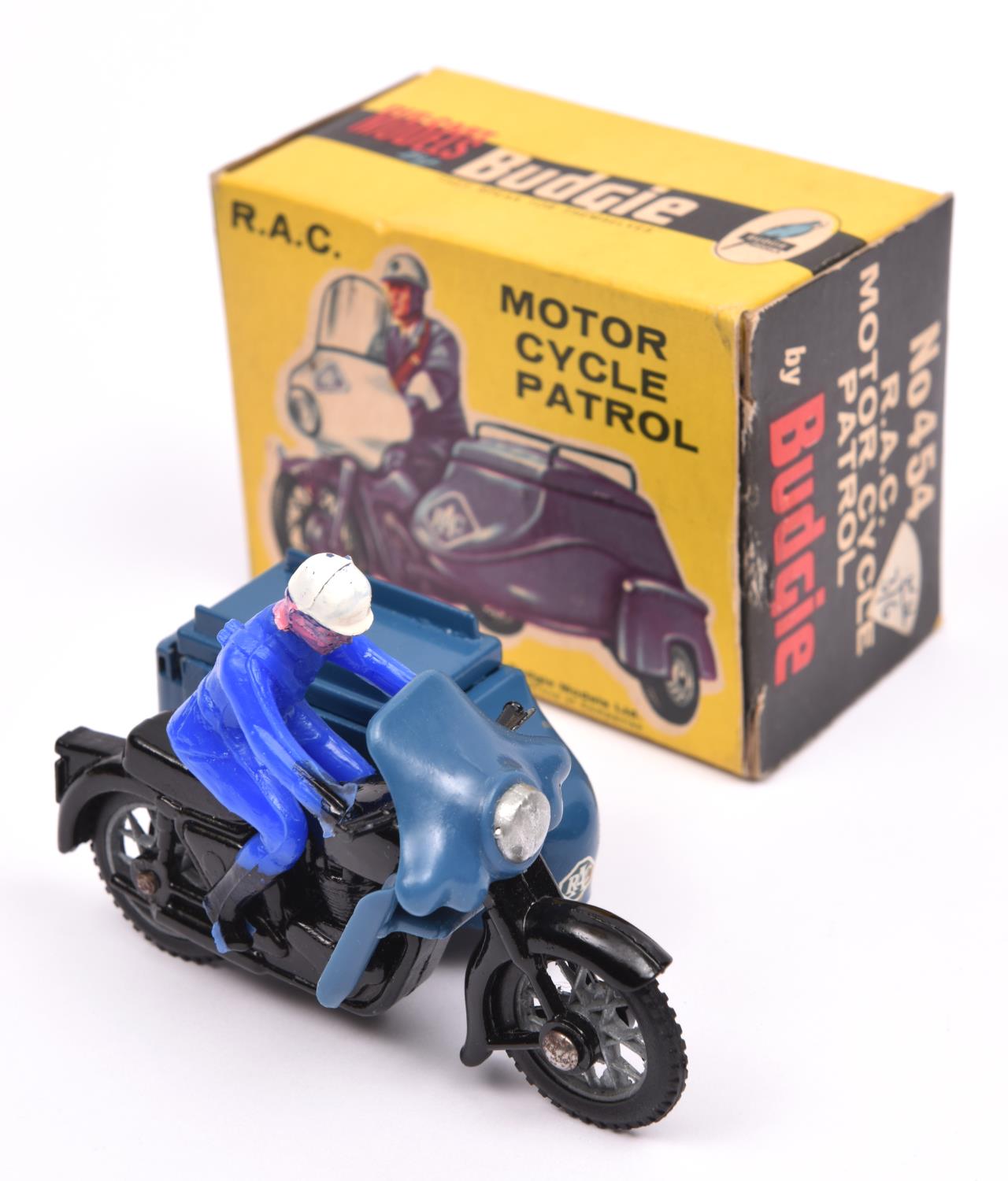 Budgie Toys R.A.C. Motorcycle Patrol (454). In black and dark blue livery, spoked metal wheels - Image 2 of 2