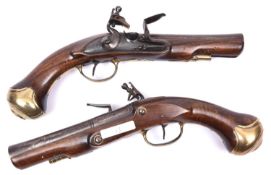 An attractive pair of early 18th century steel barrelled flintlock blunderbuss pistols, restocked