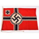 A small Third Reich Kriegsmarine flag, 22" x 35", with faint size and identification markings on the