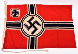 A small Third Reich Kriegsmarine flag, 22" x 35", with faint size and identification markings on the