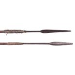 A 19th Century Zulu throwing spear Assegai, 50", wood haft. GC (blade tip ground off); another