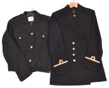 Post 1953 RN officers' items: 2 jackets, pair of trousers, sword belt, mess jacket and trousers,