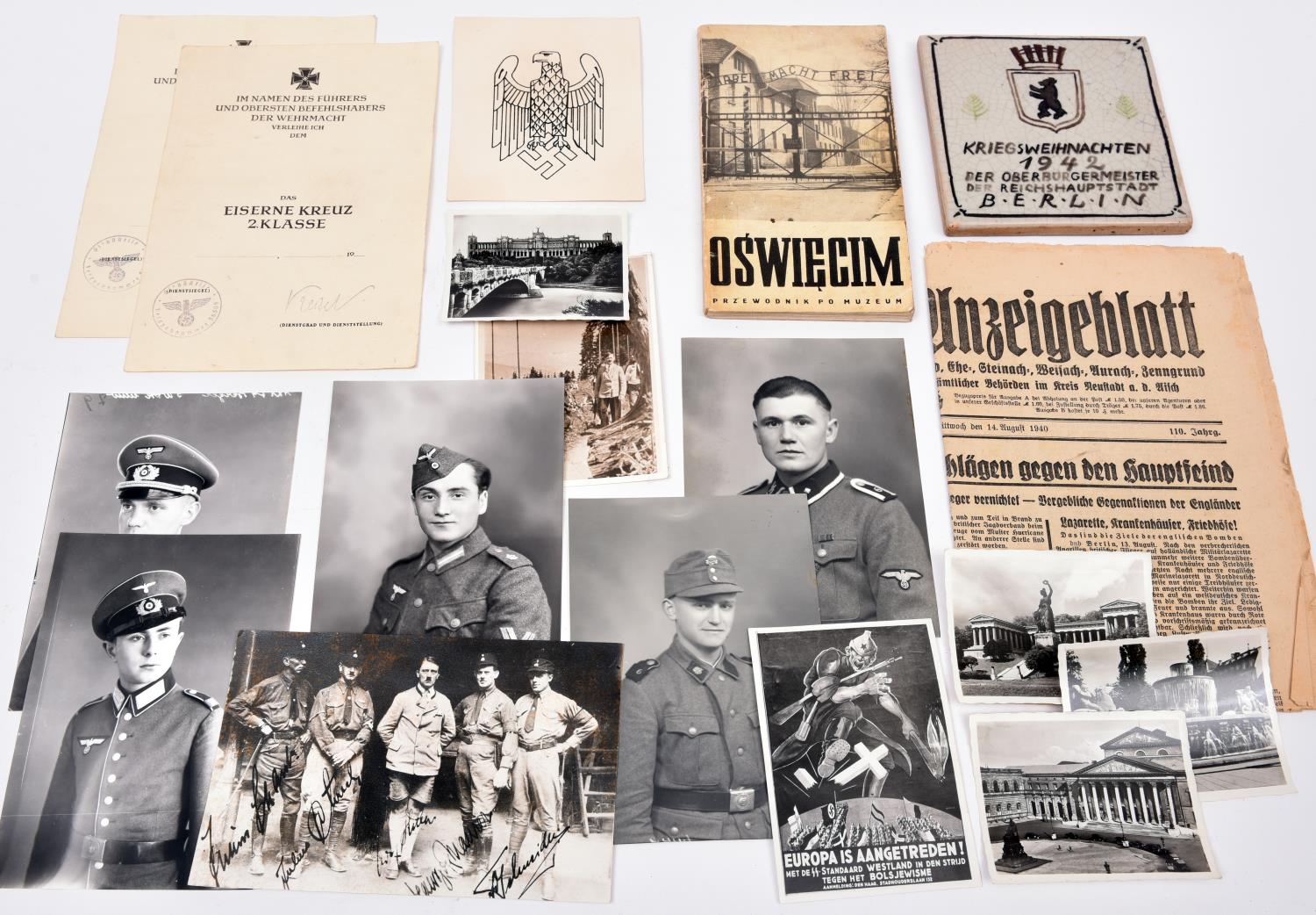 A small quantity of WWII German and other items of ephemera, including two blank Iron Cross 2nd