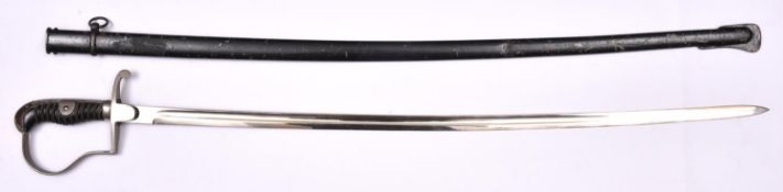 A Third Reich period NCO's sword, unmarked plated blade 31", plated hilt with wire bound black grips