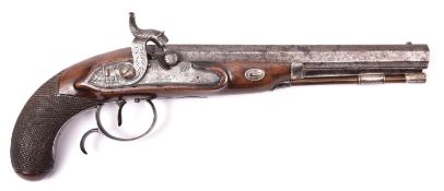 A late 18th century 16 bore target or holster pistol converted to percussion, by Knubley, sighted