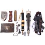 Parts for Third Reich daggers, comprising SS sheath with vertical hanging strap, top mount for RAD