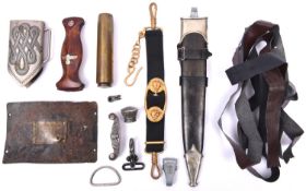 Parts for Third Reich daggers, comprising SS sheath with vertical hanging strap, top mount for RAD