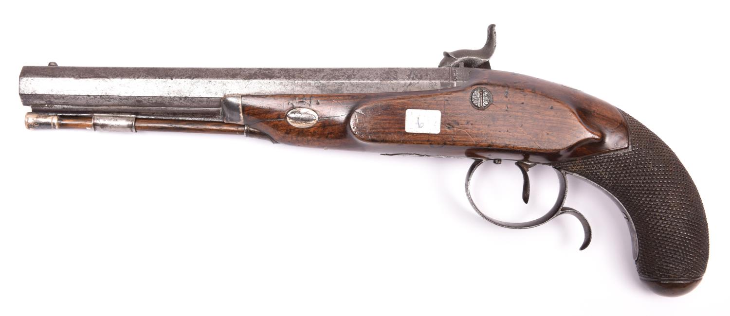 A late 18th century 16 bore target or holster pistol converted to percussion, by Knubley, sighted - Image 2 of 2