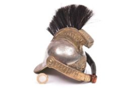 A nicely made model of a French Cuirassier's helmet, steel skull with brass mounts and brush