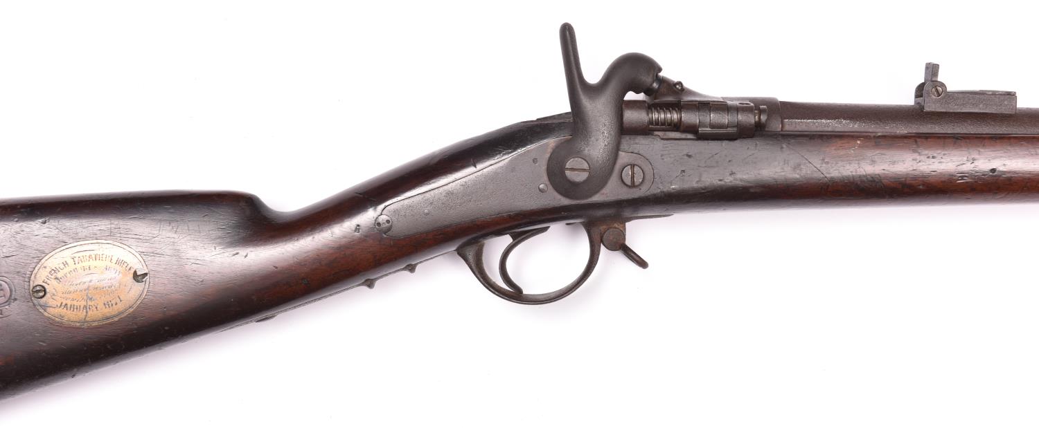 An interesting Franco Prussian War relic, being a 12 bore (18mm) French 1867 Tabatiere breech - Image 2 of 2