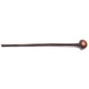 A Zulu hardwood knobkerrie, 26? overall, with single narrow band of thin cord binding. GC £10-20