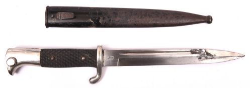 A Third Reich period dress bayonet, plated blade 7½" with W.K.C. knight's head mark, plated hilt
