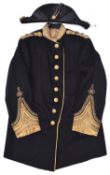 A Victorian blue cloth tunic for a Lieutenant Colonel in the Army Pay Department, with gold