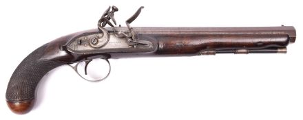 A 16 bore flintlock duelling pistol by Bennett & Lacy, c 1800, 16? overall, sighted octagonal barrel