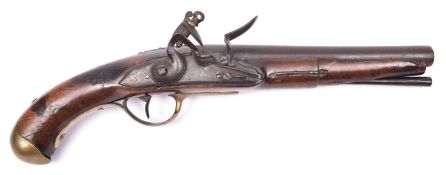 A French 12 bore (17mm) 1763/66 pattern flintlock holster pistol, 16" overall, barrel 9", the part