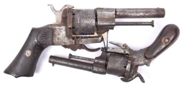A Continental 6 shot 9mm DA pinfire revolver, FC (the barrel broken and loosely attached); and a
