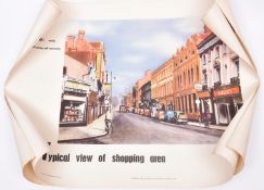Two Cold War era public information posters, showing a typical view of an urban shopping area before