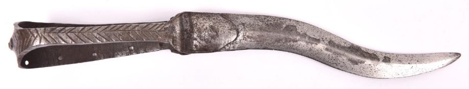 An Indian all steel dagger Bich'wa, wavy blade 6", the looped iron hilt having simple chevron