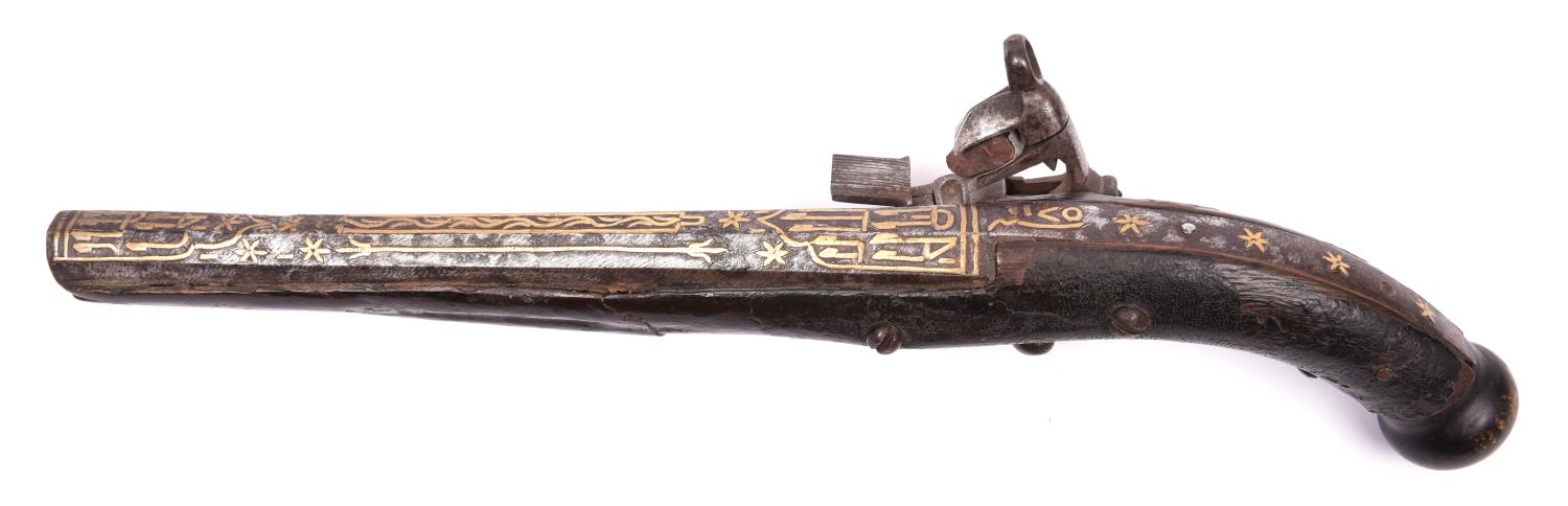 A Caucasian miquelet lock holster pistol, 14½" overall, octagonal barrel 9½" overlaid for its full - Image 2 of 2