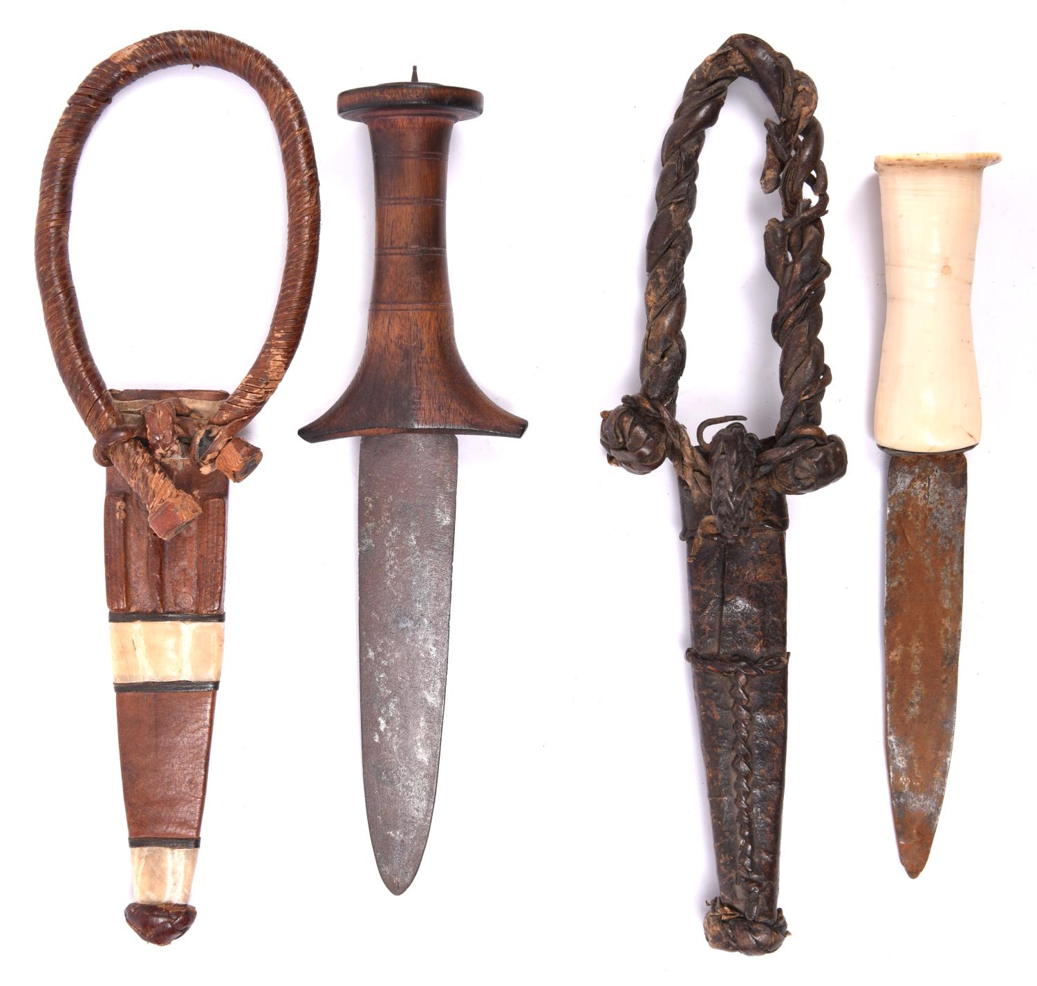 A Sudanese arm dagger, plain flat blade 5¼", with plain partly turned wood hilt with flat disc - Image 2 of 2