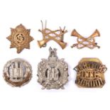 A brass shoulder title, Dartford School O.T.C., with backing plate; 3 cap badges, K.O.S.B,
