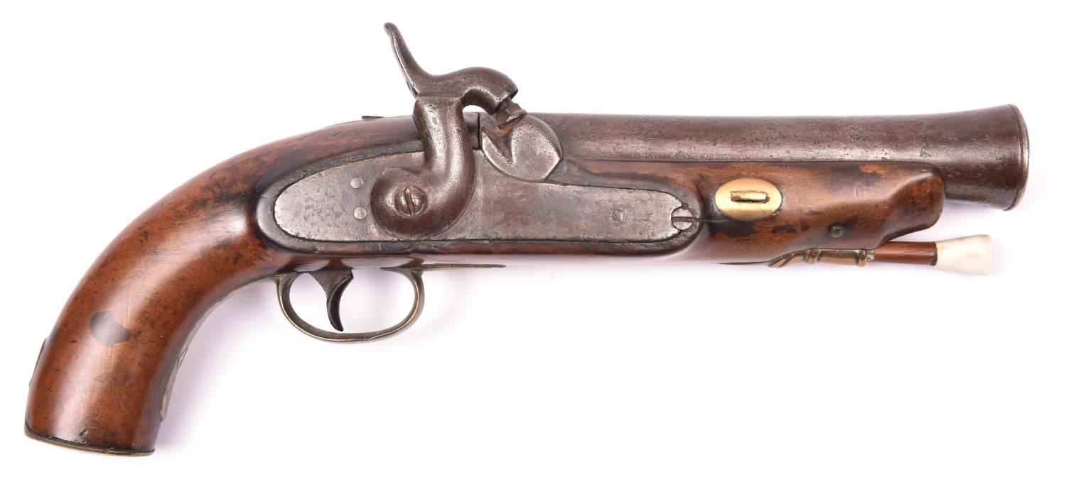 A steel barrelled percussion blunderbuss pistol, swamped barrel 6½" with 1¼" diameter muzzle, having