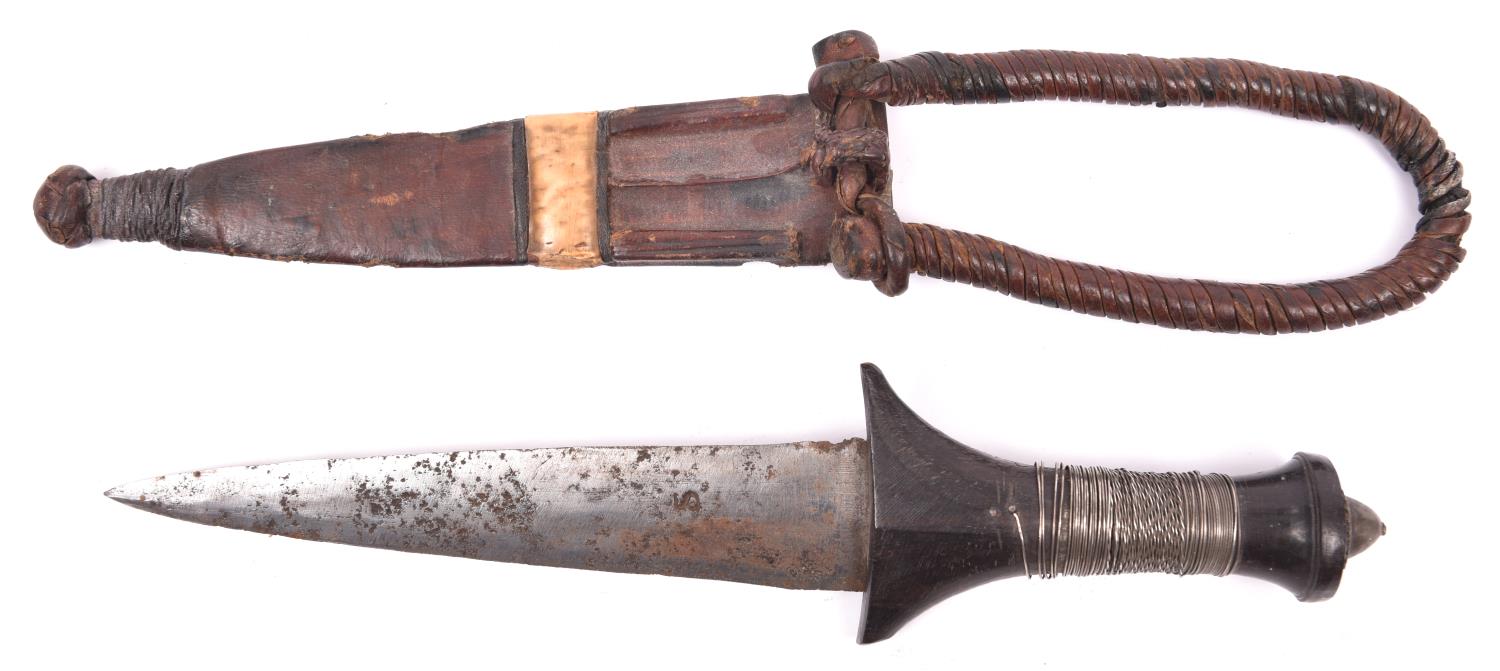 A Sudanese arm dagger, plain blade 6" with maker's mark on each side, plain ebony hilt with loose - Image 2 of 2