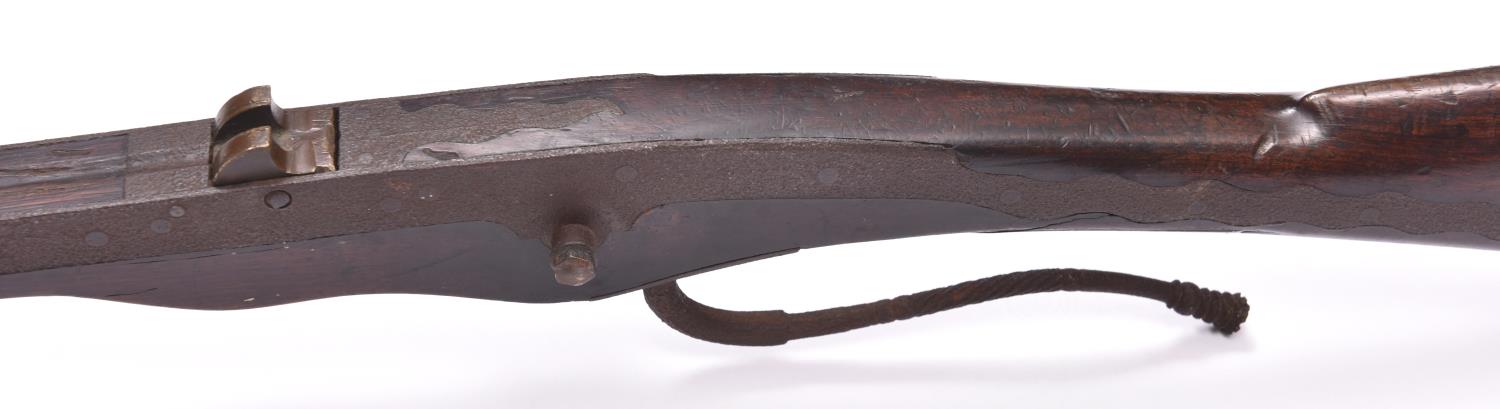 A mid 18th century crossbow, steel span 36", dark walnut stock 35" with wavy steel sideplates, - Image 2 of 3