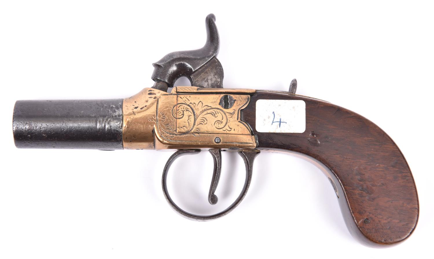 A 50 bore brass framed percussion boxlock pocket pistol, turn off barrel 1½", B'ham proved, the - Image 2 of 2