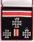 A 1939 Iron Cross display set, comprising Knights Cross, marked "800" and "L/12"; 1st class, the pin