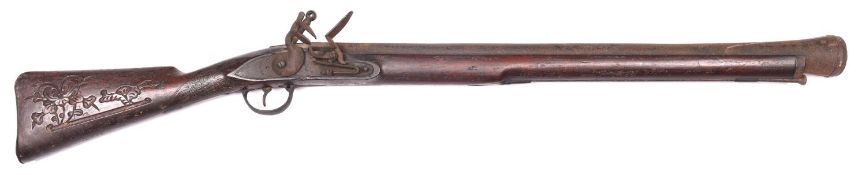 An early 19th century Indian steel barrelled military style flintlock long blunderbuss or musketoon,