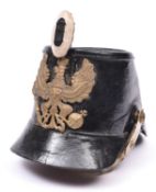 A copy of a Prussian Jaeger shako, with brass plate, single national cockade, chin scales, and