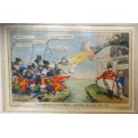 An interesting Georgian political coloured print "The Cornet Battery opened on the Tenth"