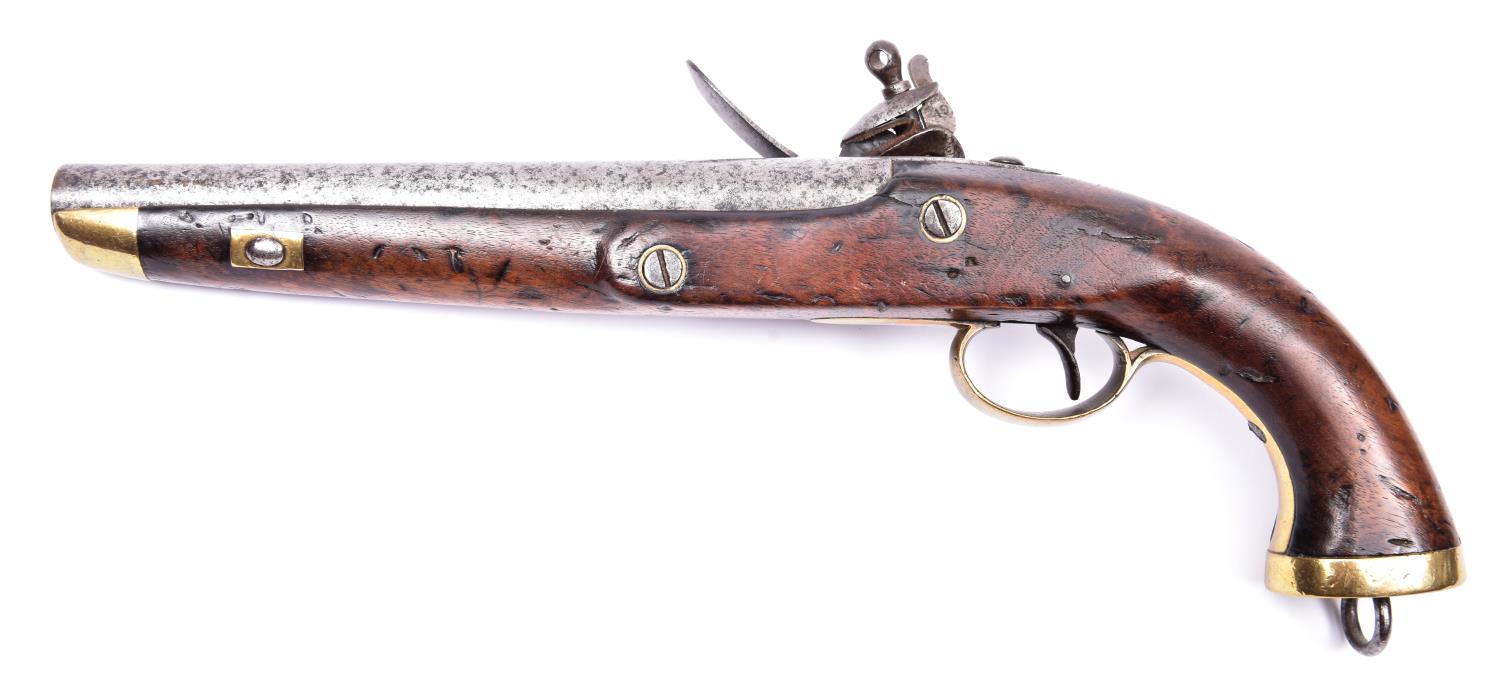 A Belgian made 14 bore military flintlock holster pistol, unmarked barrel 9", rounded lock with swan - Image 2 of 2