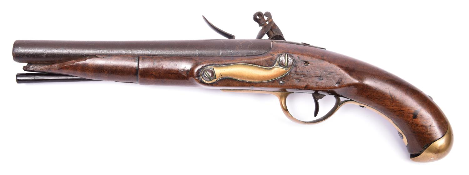 A French 12 bore (17mm) 1763/66 pattern flintlock holster pistol, 16" overall, barrel 9", the part - Image 2 of 2