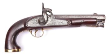 An Indian made 22 bore percussion holster pistol, sighted octagonal barrel 7½" marked "London",