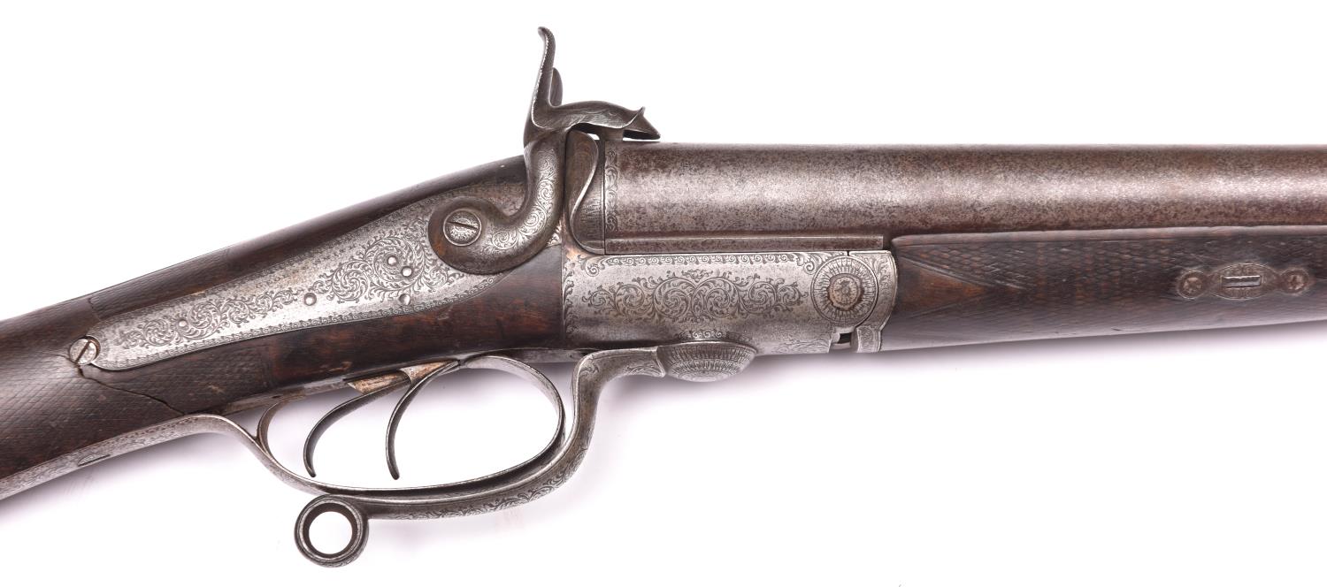 A DB 12 bore underlever pin fire sporting gun by George Smith, barrel 30", engraved on the top - Image 2 of 2