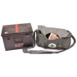 A WWII ARP black japanned case for bandages and other medical equipment; also a Danish medical