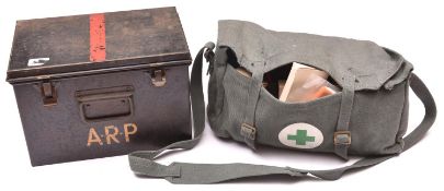 A WWII ARP black japanned case for bandages and other medical equipment; also a Danish medical