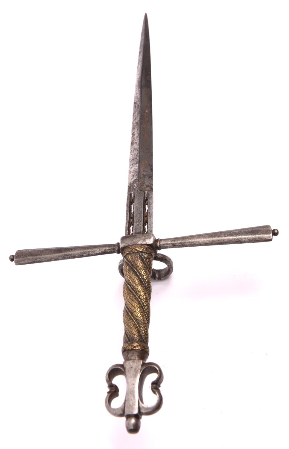 A good 19th century copy of a late 16th century left hand dagger, stout blade 12" pierced at the - Image 2 of 2