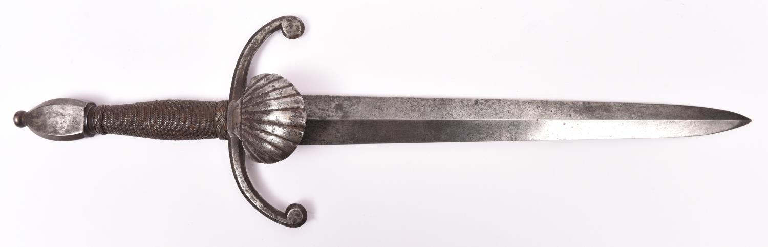 A left hand dagger in the style of early 17th century, tapered double edged blade 13½? of hollow