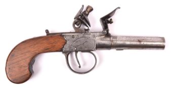 A 50 bore flintlock boxlock pocket pistol c 1815, turn off barrel 2½", B'ham proved, the frame