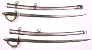 Two modern Indian small military pattern swords, slightly curved blades 22½" stamped at the
